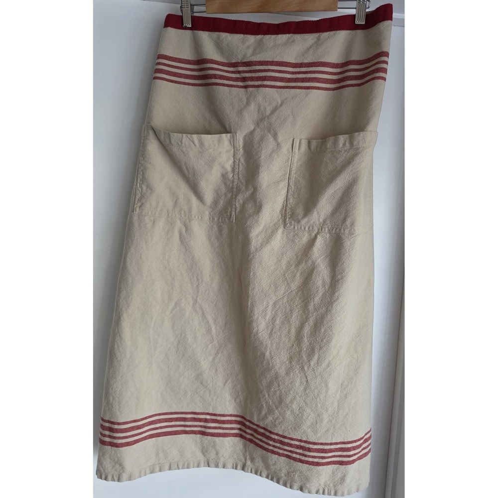Sur La Table Unisex Bib Apron Beige Striped Cotton 35W x 34L